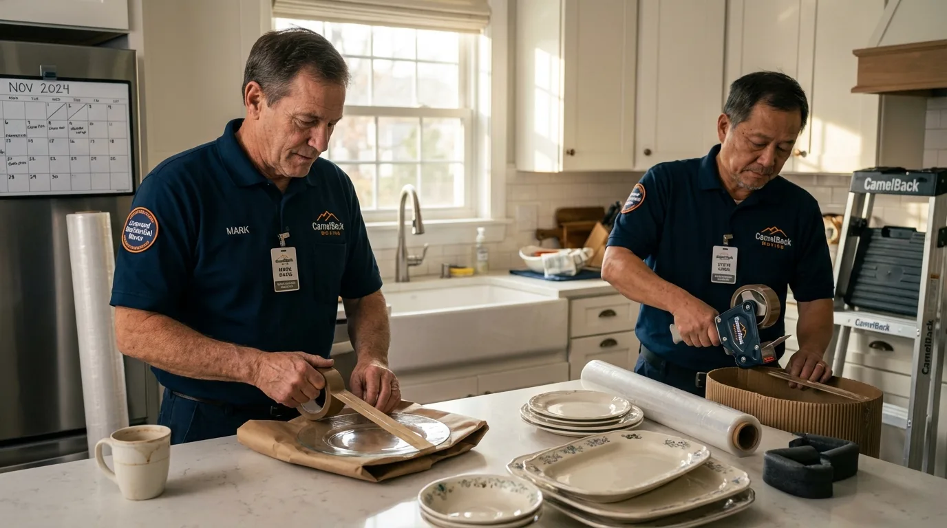 Professional crew packing kitchen dishware in Albuquerque, NM